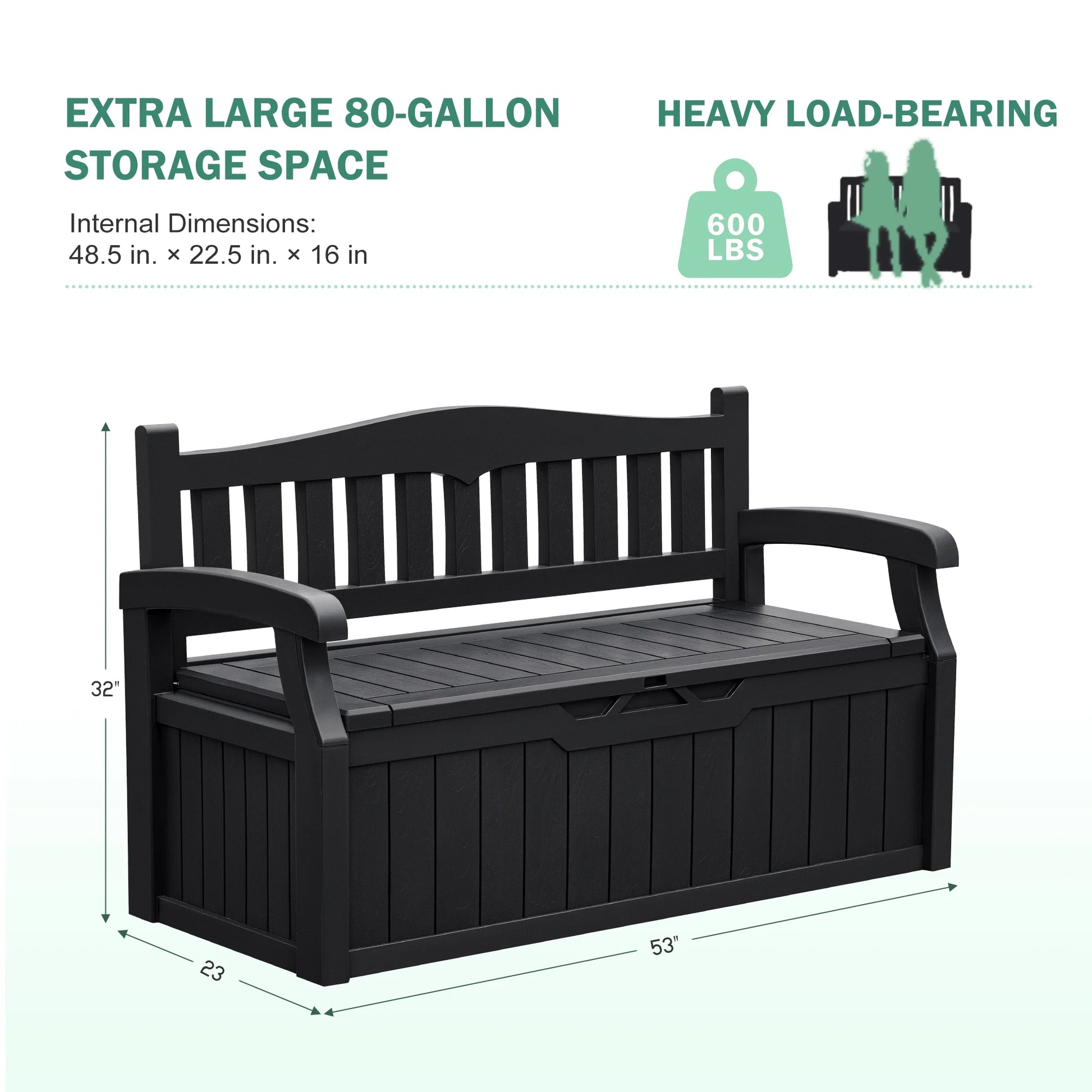 Homall 80 Gallon Plastic Storage Bench Made Of Durable Weatherproof Resin And Deck-Box Organized Storage Compartment For Outdoor Patios And Lawns,Black
