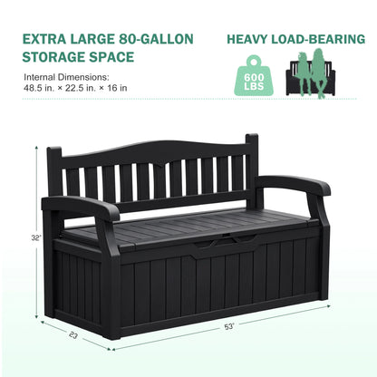 Homall 80 Gallon Plastic Storage Bench Made Of Durable Weatherproof Resin And Deck-Box Organized Storage Compartment For Outdoor Patios And Lawns,Black