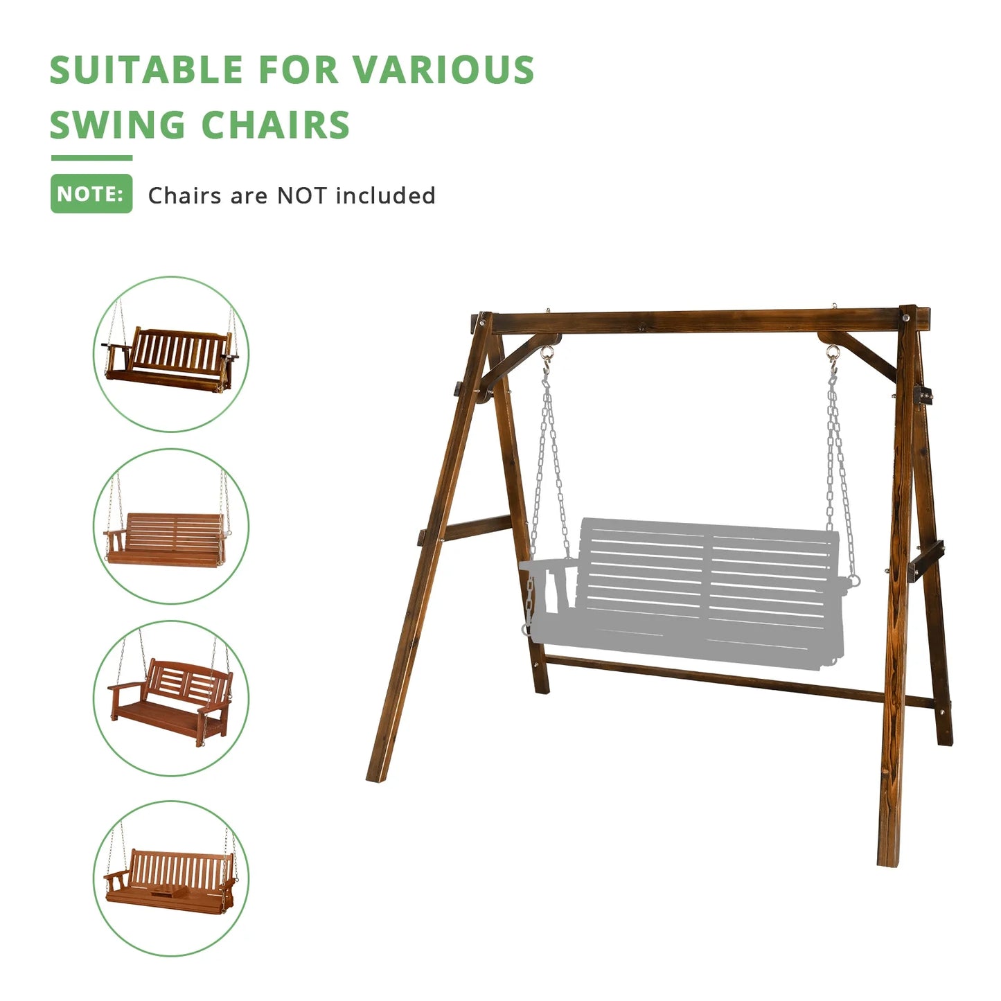 OverPatio Swing Frame Wooden Porch Swing Stand A-Frame 600lbs Capacity
