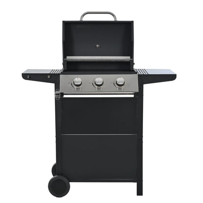3 Burners BBQ Propane Gas Grill Side Burner & Thermometer, Stainless Steel 25,650 BTU Output Stainless Steel Grill for Patio Garden Barbecue Two Shelves (3-Burners Grill)