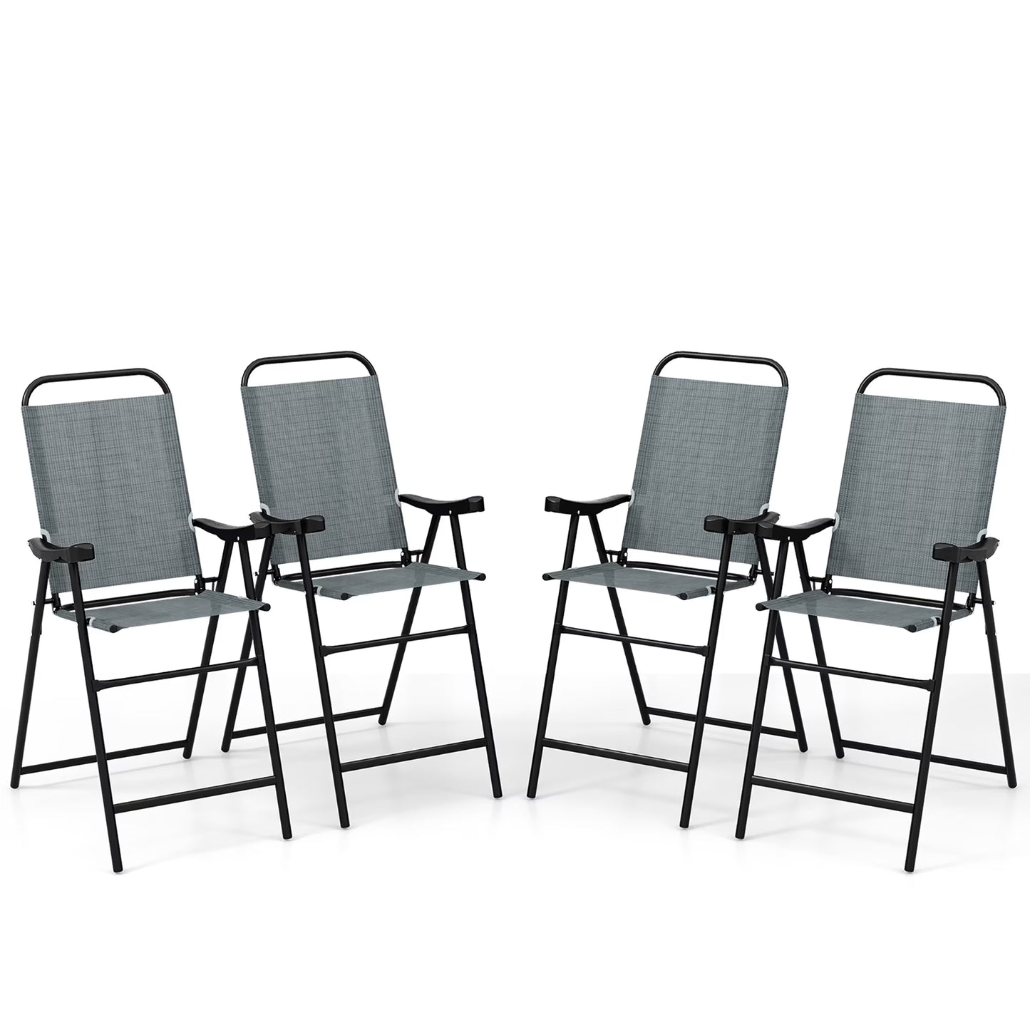 Gymax 4 PCS Patio Bar Chair Folding Bar Height Metal Frame w/Footrest Garden Blue