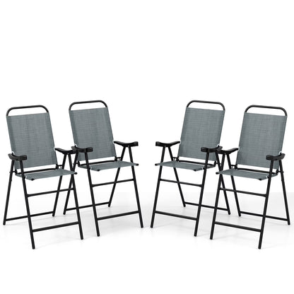 Gymax 4 PCS Patio Bar Chair Folding Bar Height Metal Frame w/Footrest Garden Blue