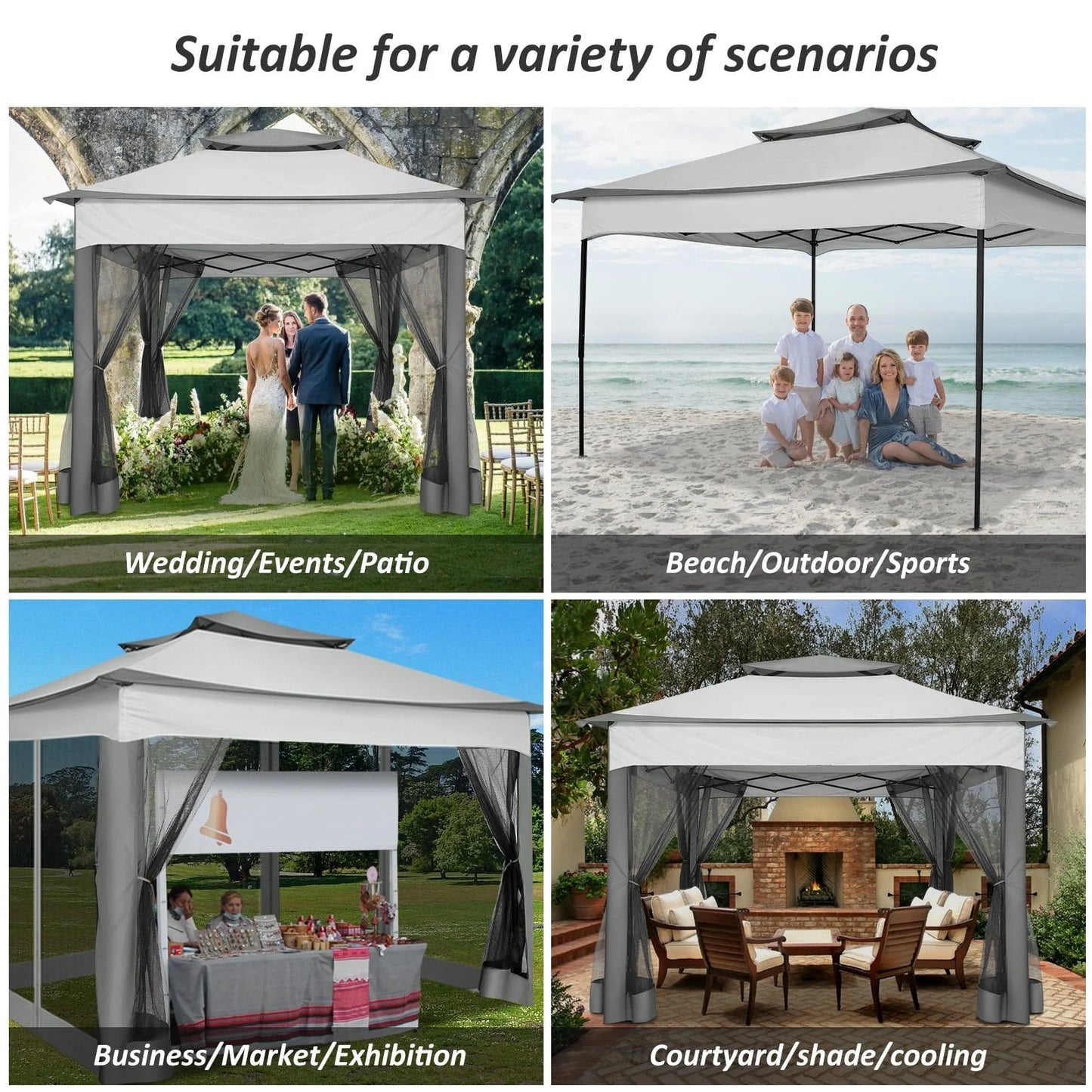 SANOPY 11 x 11 ft Outdoor Patio Gazebo with Ventilated Double Roof and Mosquito Net, Pop up Steel Gazebo Tent for Patios, Backyard, Garden and Beach
