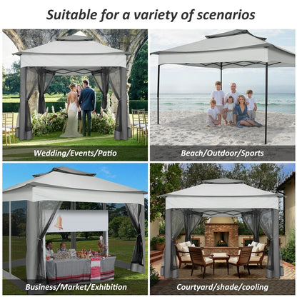 SANOPY 11 x 11 ft Outdoor Patio Gazebo with Ventilated Double Roof and Mosquito Net, Pop up Steel Gazebo Tent for Patios, Backyard, Garden and Beach