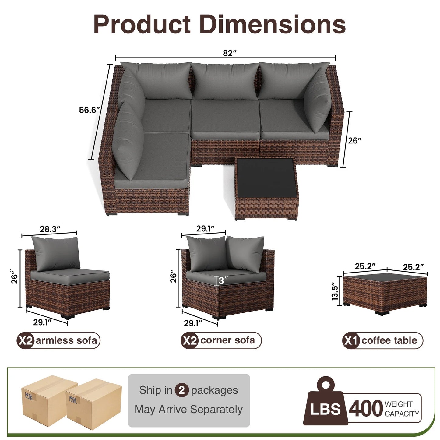 ELPOSUN Patio Furniture Set, Outdoor Patio Furniture Wicker Furniture Couch Set, 5 Pieces Outdoor Sectional Sofa, Patio Furniture Set, Outdoor Patio Set for Balcony Furniture (Grey)