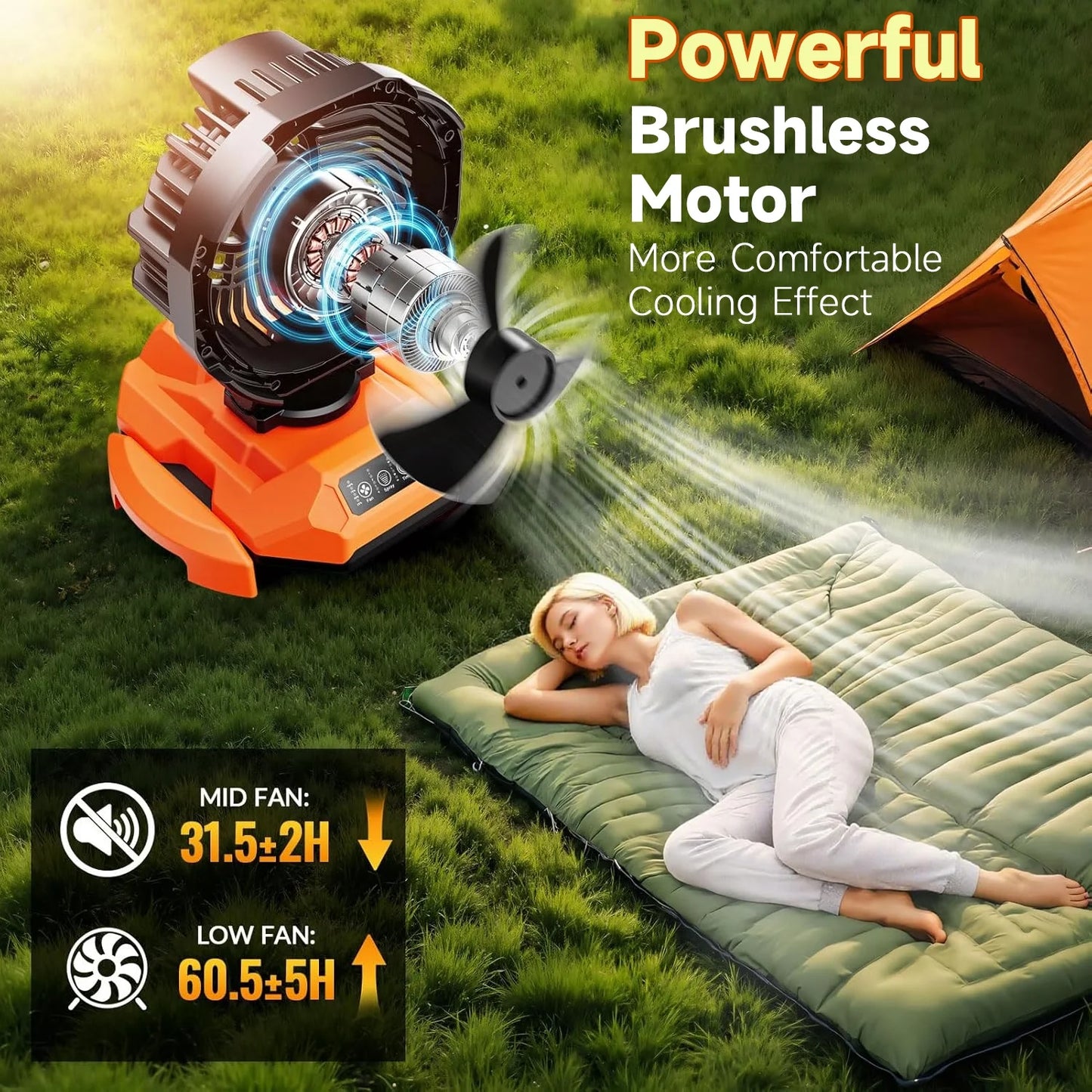 Portable Misting Fan - 30000mAh Battery Powered, 4-Speed Cooling Fan with Adjustable Spray, 120? Oscillation for Camping, Patio, Adjustable Base for 10-13in Water Tank(No Bucket Included)