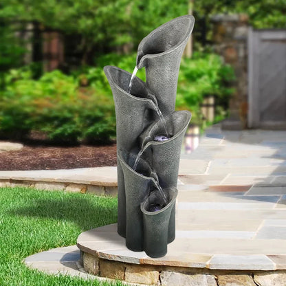 5-Tier Outdoor Water Fountains with LED Lights, 40" High Waterfalls Outdoor Water Feature for Garden Yard Patio Deck Home