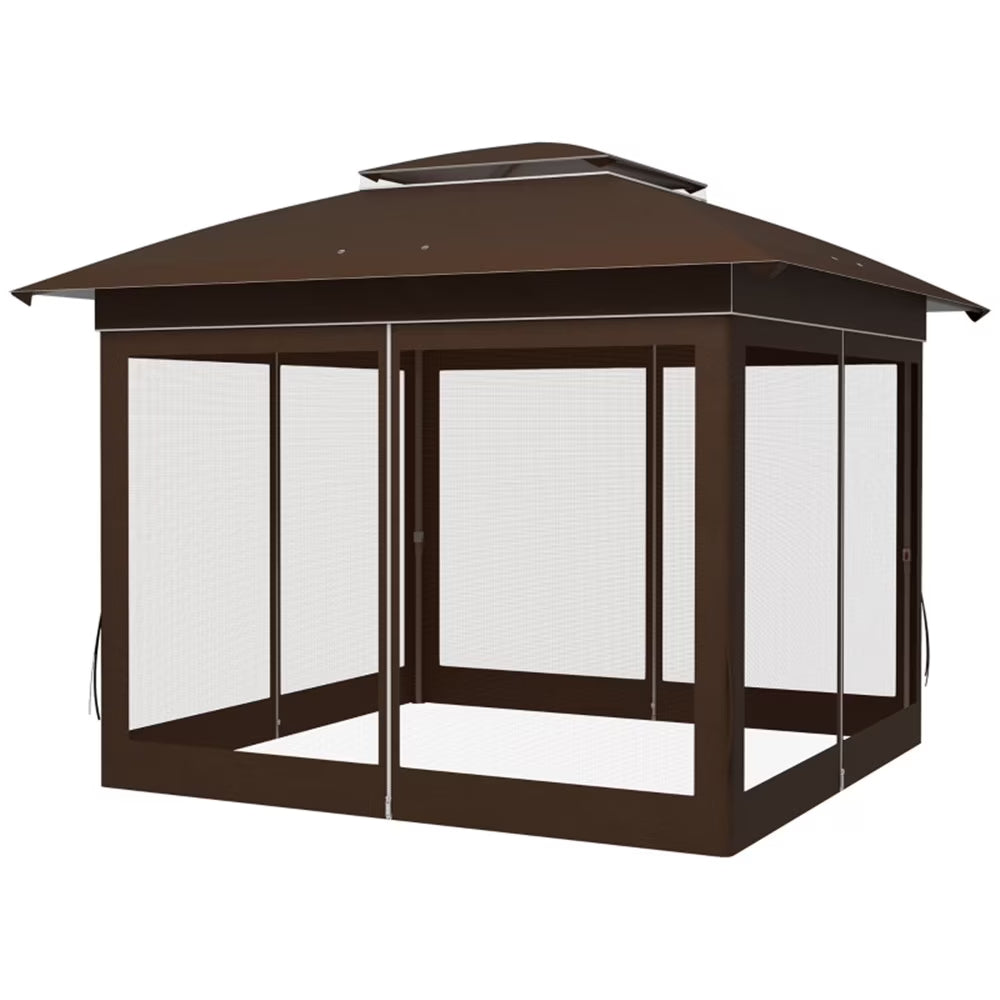 BAYUELSWU Pop Up Canopy Tent 12 x12 Ft Outdoor Pop up Canopy with Curtains and Shelter for Patio, Party & Backyard (Brown)