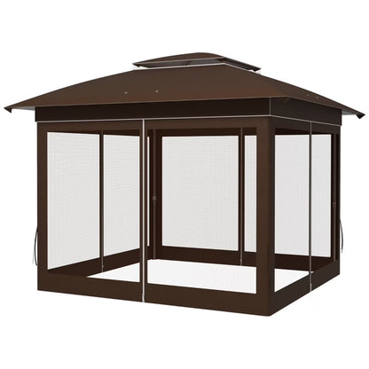 BAYUELSWU Pop Up Canopy Tent 12 x12 Ft Outdoor Pop up Canopy with Curtains and Shelter for Patio, Party & Backyard (Brown)