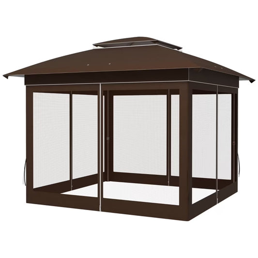 BAYUELSWU Pop Up Canopy Tent 12 x12 Ft Outdoor Pop up Canopy with Curtains and Shelter for Patio, Party & Backyard (Brown)