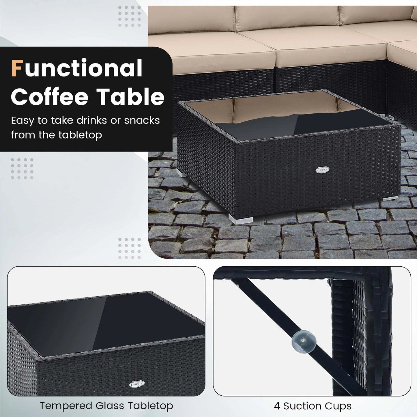 Costway 10 PCS Patio Rattan Furniture Set Outdoor Wicker Sofa Table Cushioned Seat Beige