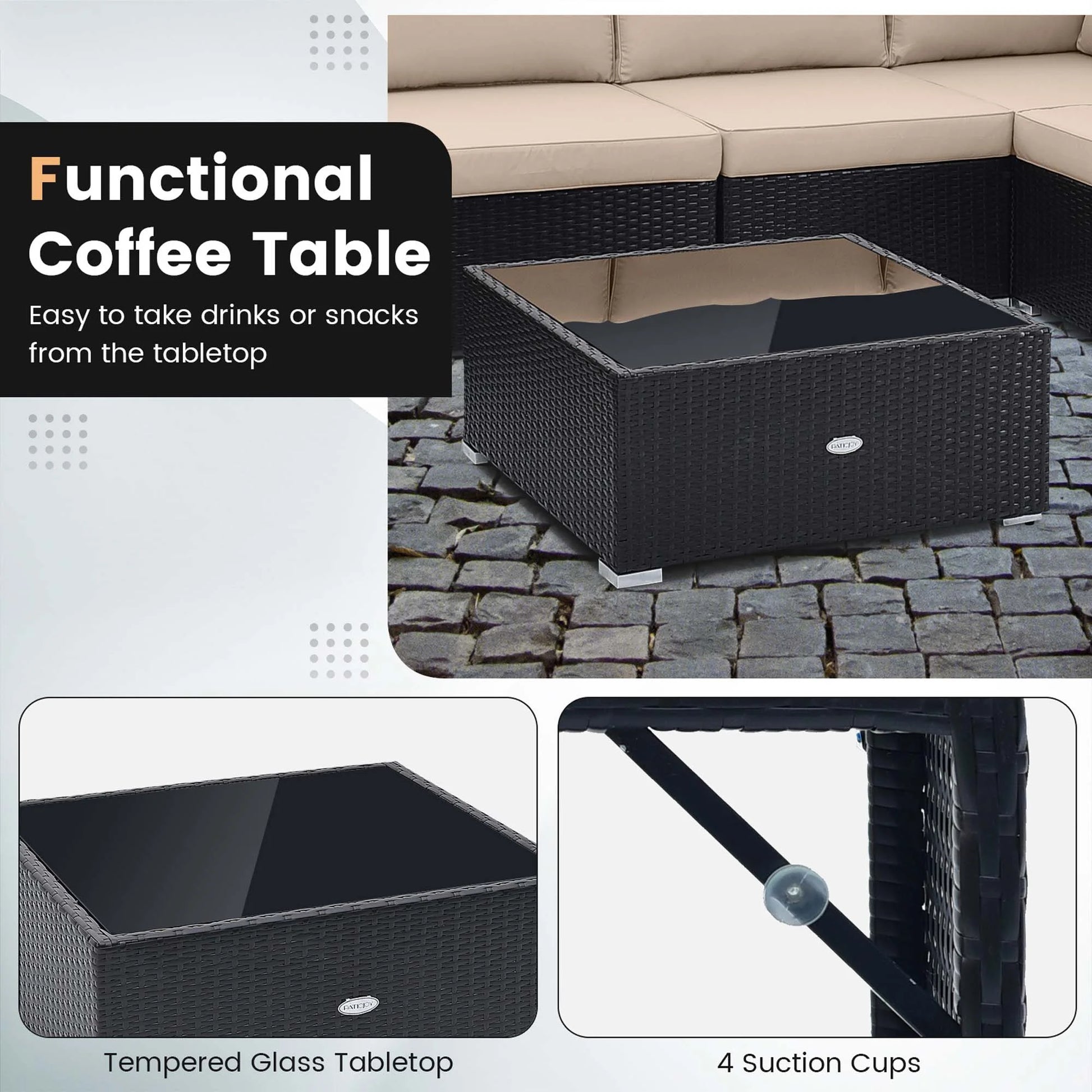 Costway 10 PCS Patio Rattan Furniture Set Outdoor Wicker Sofa Table Cushioned Seat Beige
