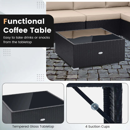 Costway 10 PCS Patio Rattan Furniture Set Outdoor Wicker Sofa Table Cushioned Seat Beige