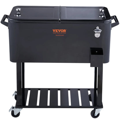 BENTISM 80Qt Rolling Cooler Cart with Bottle Opener Drainage Patio Party Bar Drink