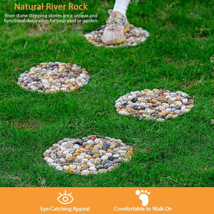 River Rocks Stepping Stones Pavers Outdoor for Garden Walkway, Pebbles Polished Gravel for Yard Lawn Patio Pathway Landscaping, 6PACK (Roundness)