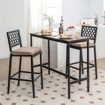 Costway Set of 2 Outdoor Bar Height Dining Chairs Patio Metal Bar Stools with Cushion