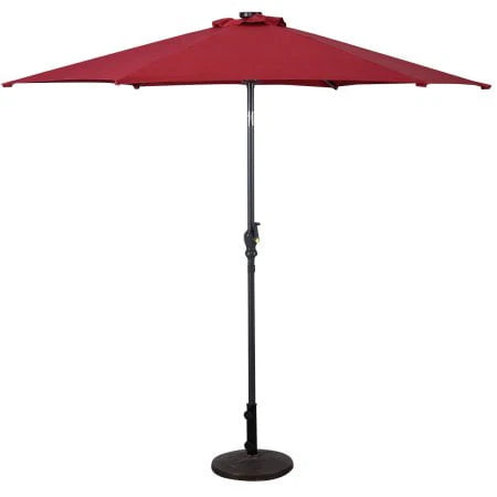 Costway 9ft Patio Solar Umbrella LED Patio Market Steel Tilt w/Crank Outdoor (Burgundy)