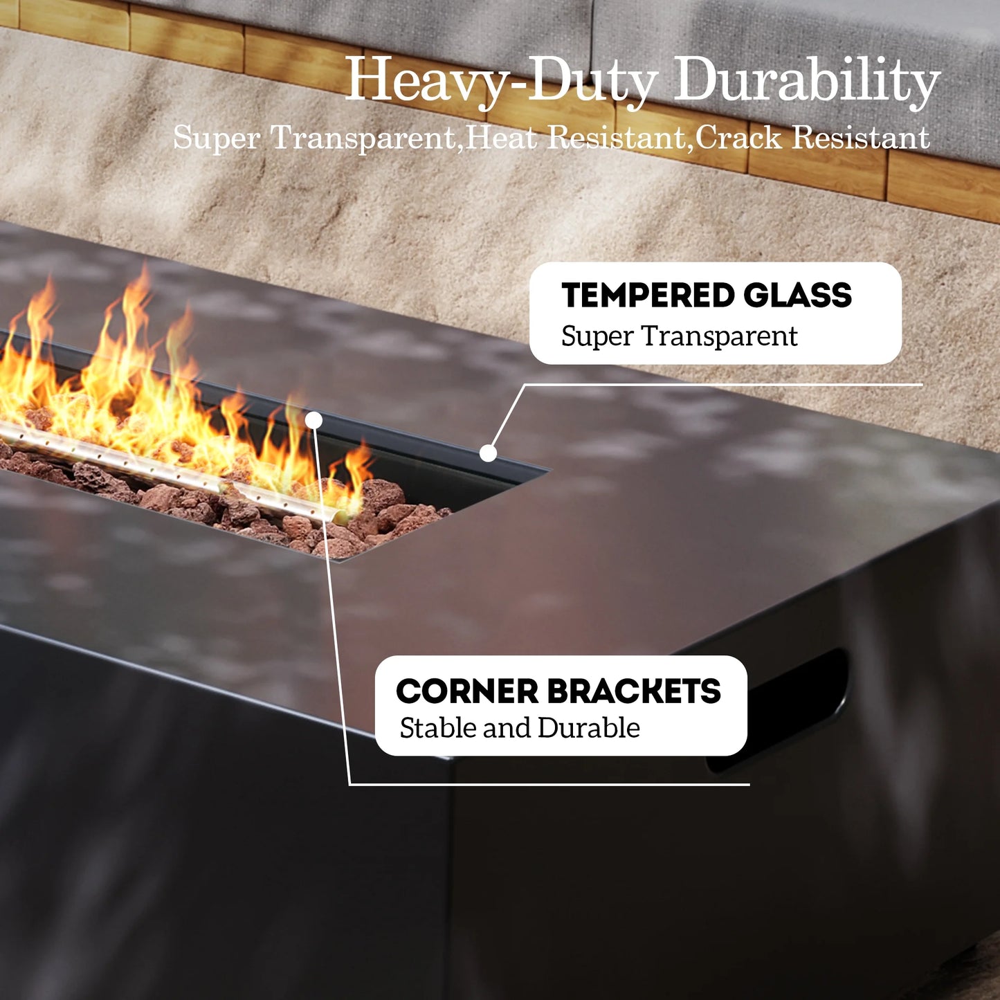 UPHA 56-inch Outdoor Propane Rectangle Fire Pit Table 50000 BTU Iron Gas FirePit for Outside Patio with Tank Cover, Removable Lid, Lava Rocks, Rain Cover, Grey