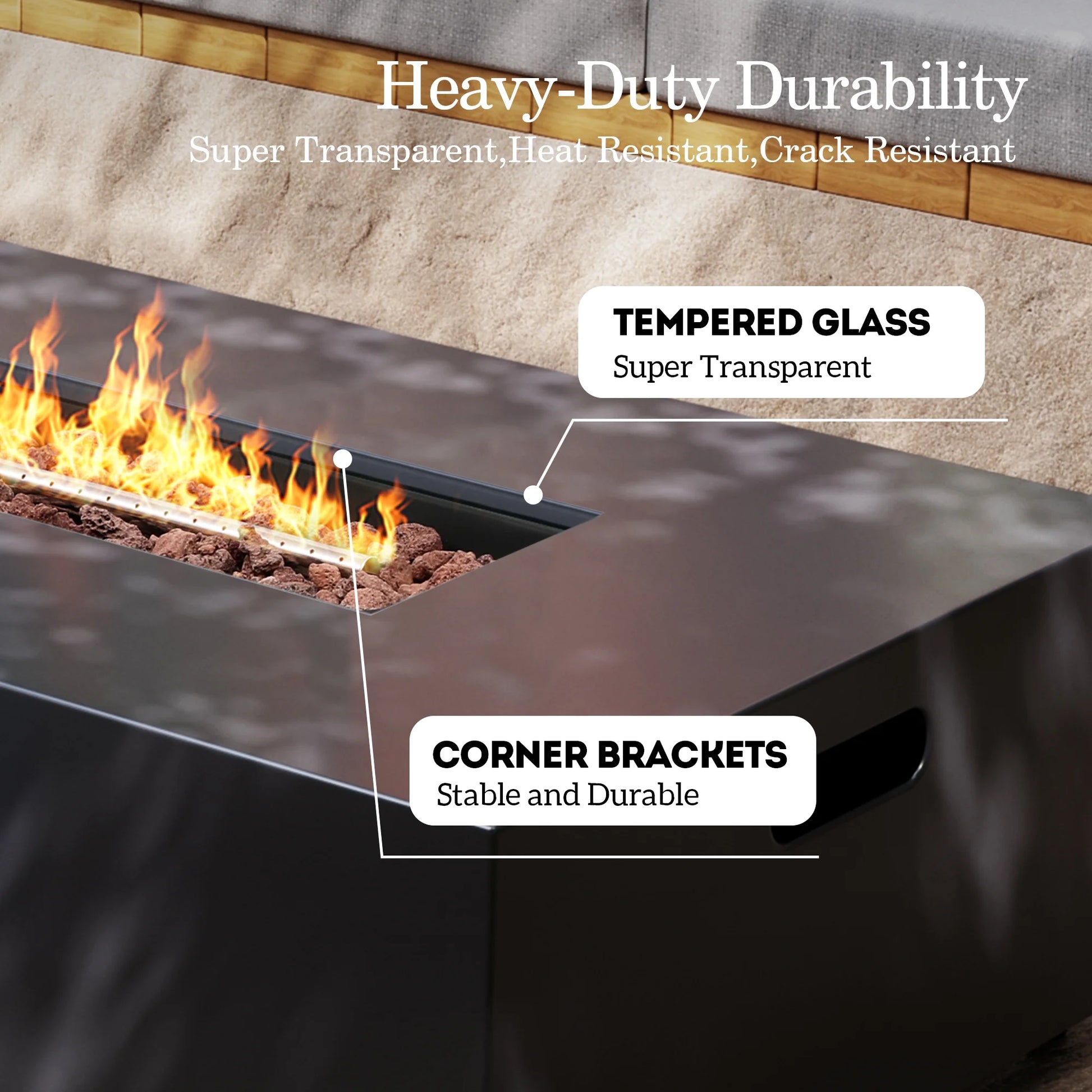 UPHA 56-inch Outdoor Propane Rectangle Fire Pit Table 50000 BTU Iron Gas FirePit for Outside Patio with Tank Cover, Removable Lid, Lava Rocks, Rain Cover, Grey