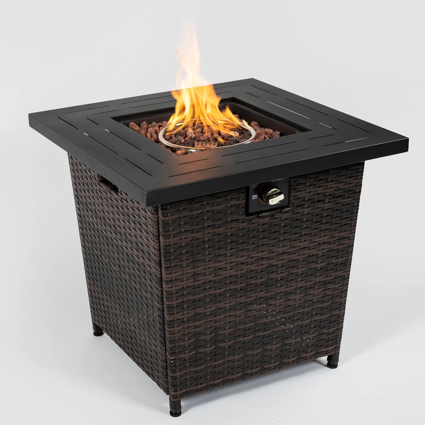 SEGMART 28'' Outdoor Gas Fire Pit Table, 40,000 BTU Propane Patio Heater with Lid and Lava Rocks, Propane Fire Pit Table with Auto-Ignition for Garden Patio Backyard Picnic