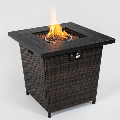 SEGMART 28'' Outdoor Gas Fire Pit Table, 40,000 BTU Propane Patio Heater with Lid and Lava Rocks, Propane Fire Pit Table with Auto-Ignition for Garden Patio Backyard Picnic