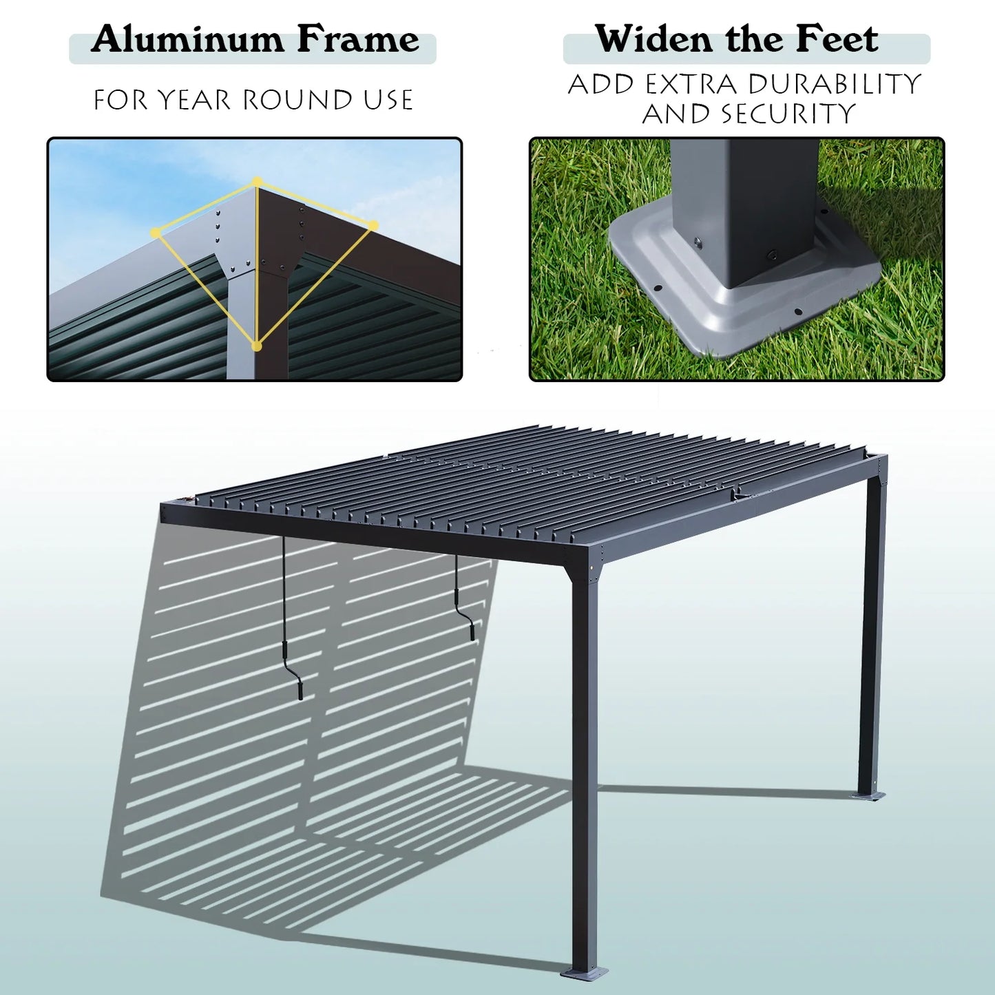 Aoodor 10 Ft. W x 13 Ft. D Outdoor Patio Top Louvered Pergola Adjustable Louvered Sloping Roof Wall-Mounted Pergola for Garden, Backyard