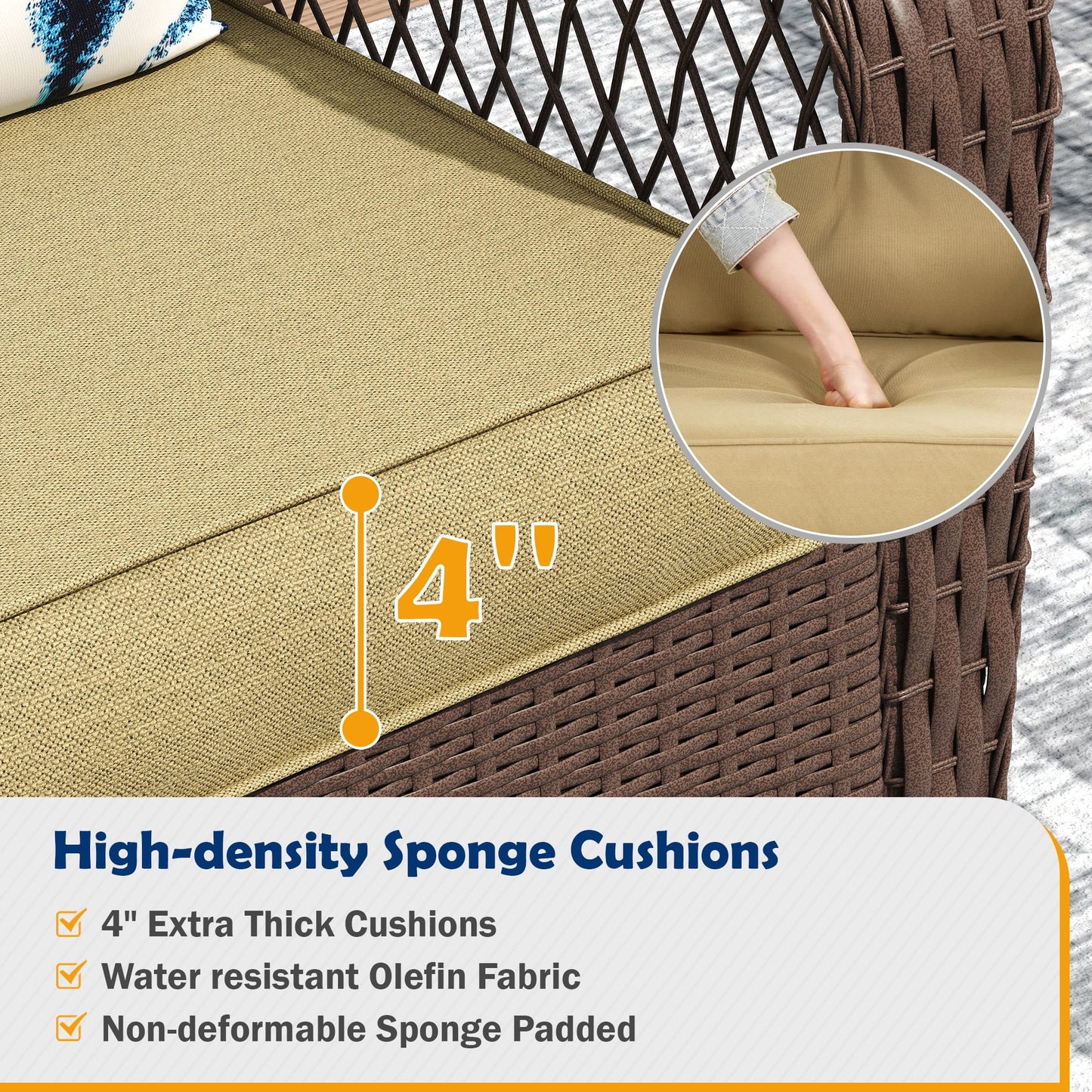 ELPOSUN 3-Piece Outdoor Rocking Chairs, Wicker Patio Furniture with Thickened Cushions and Table for Porch