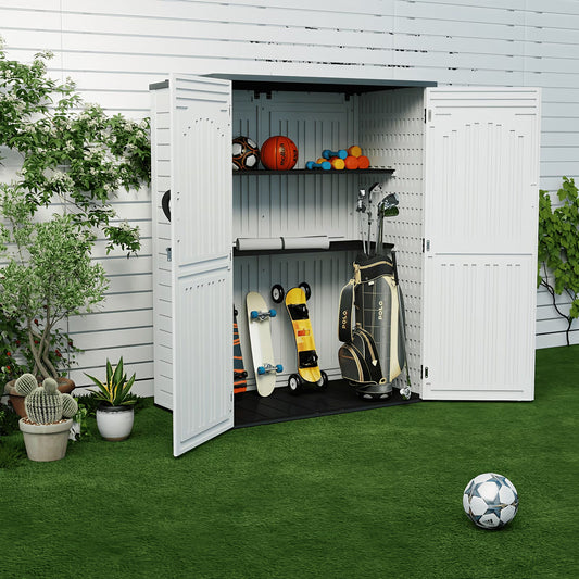 ZYJOYY 60 Cu.Ft Large Outdoor Shed with Floor, Lockable & Waterproof Patio Storage Cabinet for Garden Tools, Pool Supplies & Lawn Equipment, Grey