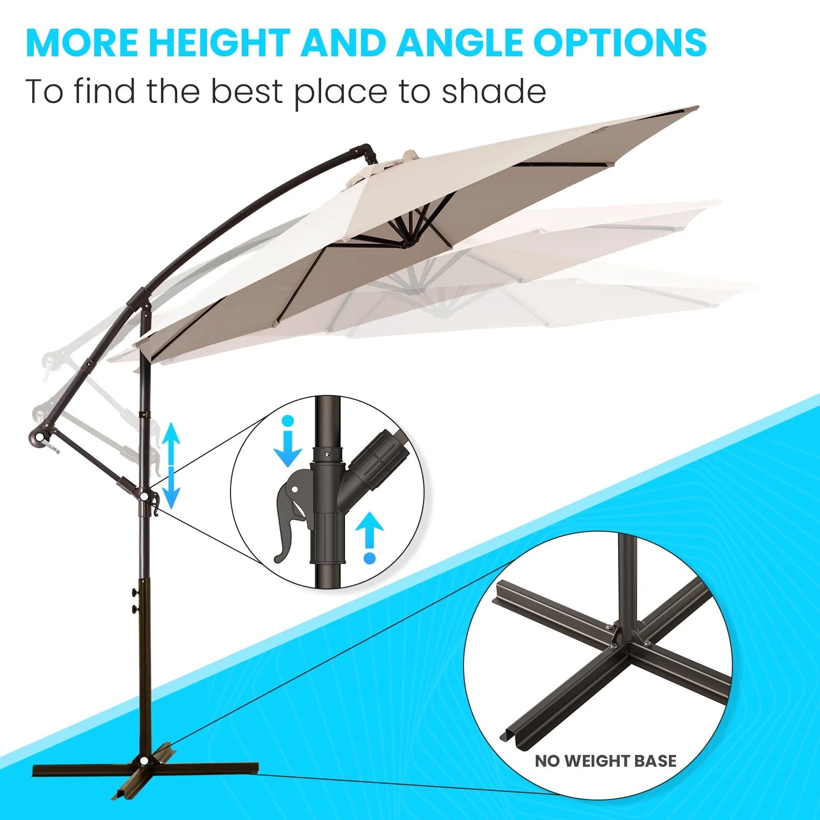 Serwall 10' Outdoor Hanging Offset Cantilever Umbrella for Patio(No Base), Beige