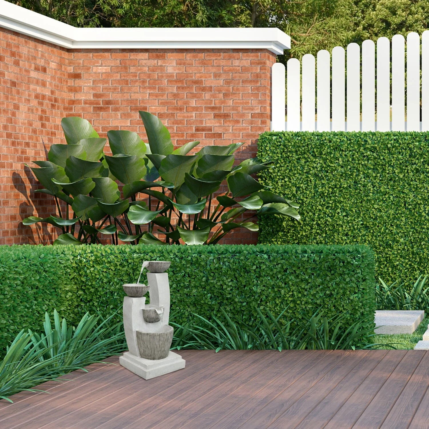 Hanover 32.5-In. Contemporary Basin Indoor or Outdoor Garden Fountain with LED Lights for Patio, Deck, Porch, HAN033FNTN-01