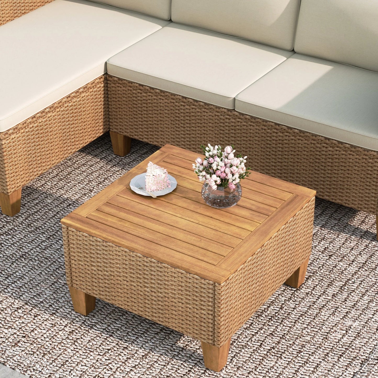 MF Studio 3-Piece Patio Furniture Conversation Set, All-Weather Wicker Outdoor Sectional Sofa Set with Table & Cushions, Beige