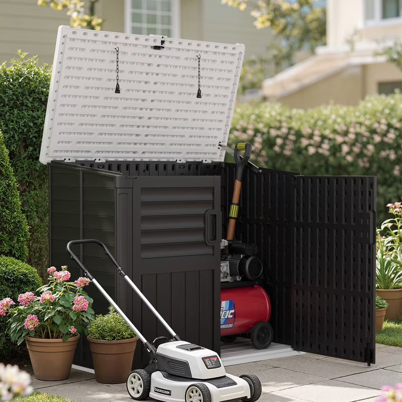 Devoko Outdoor Storage Shed Resin, 35 Cu.Ft Large Capacity Waterproof Plastic Storage Cabinet with Lockable for Garden and Patio