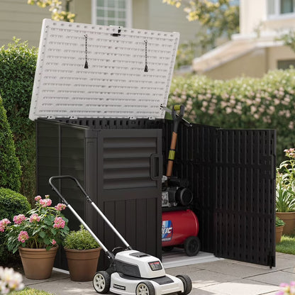Devoko Outdoor Storage Shed Resin, 35 Cu.Ft Large Capacity Waterproof Plastic Storage Cabinet with Lockable for Garden and Patio