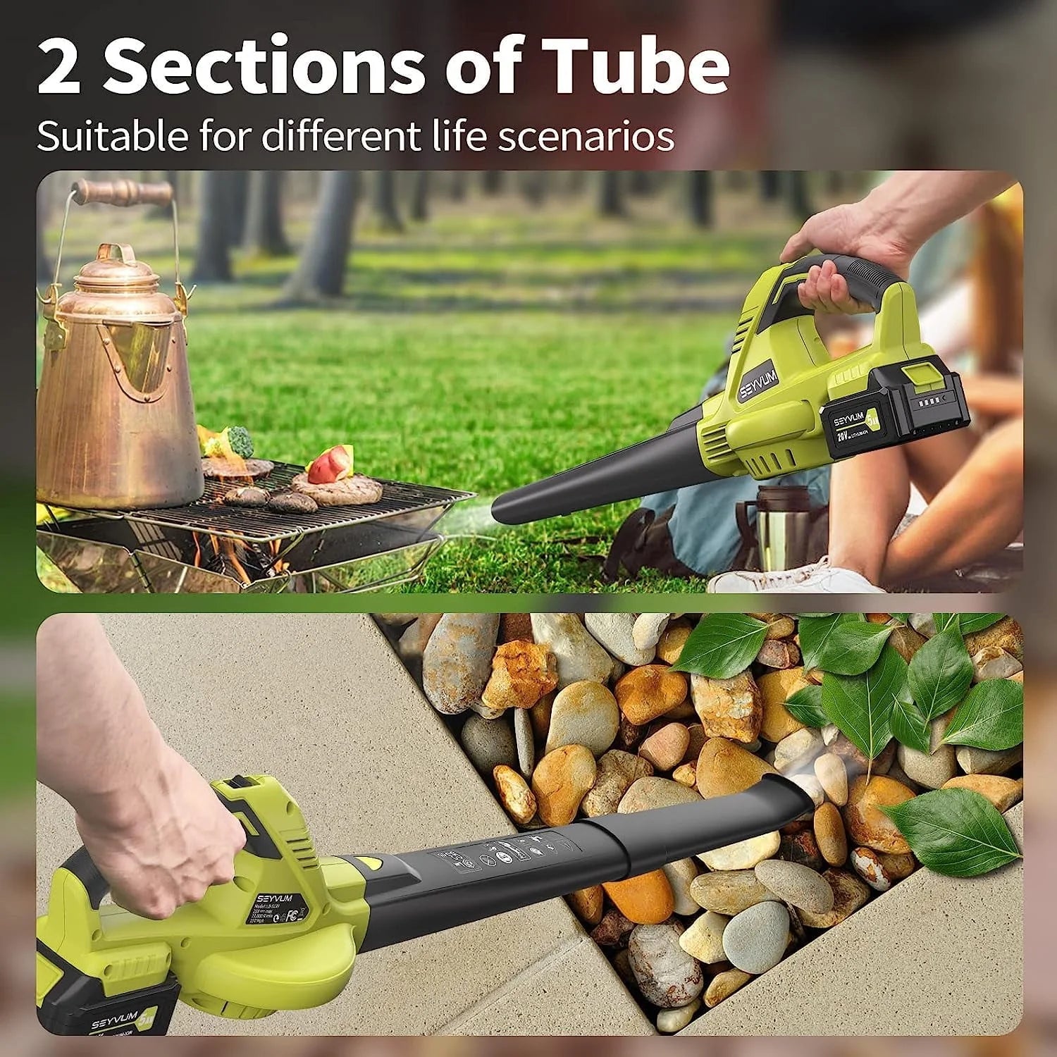 Leaf Blower, SEYVUM 20V 5.0 Ah Battery Cordless Leaf Blower, 2 Speed Electric Leaf Cleaner for Lawn Care, 320CFM 150MPH Blower for Patio, Garden, Cars & Depot, Fast Charger Included