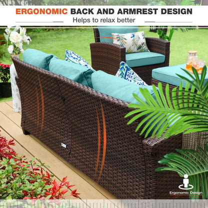 MF Studio 7-Seat Outdoor Patio Conversation Set Wicker Furniture Sofa Set Blue