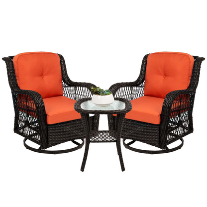 Best Choice Products 3-Piece Patio Wicker Bistro Furniture Set w/2 Cushioned Swivel Rocking Chairs, Side Table - Rust