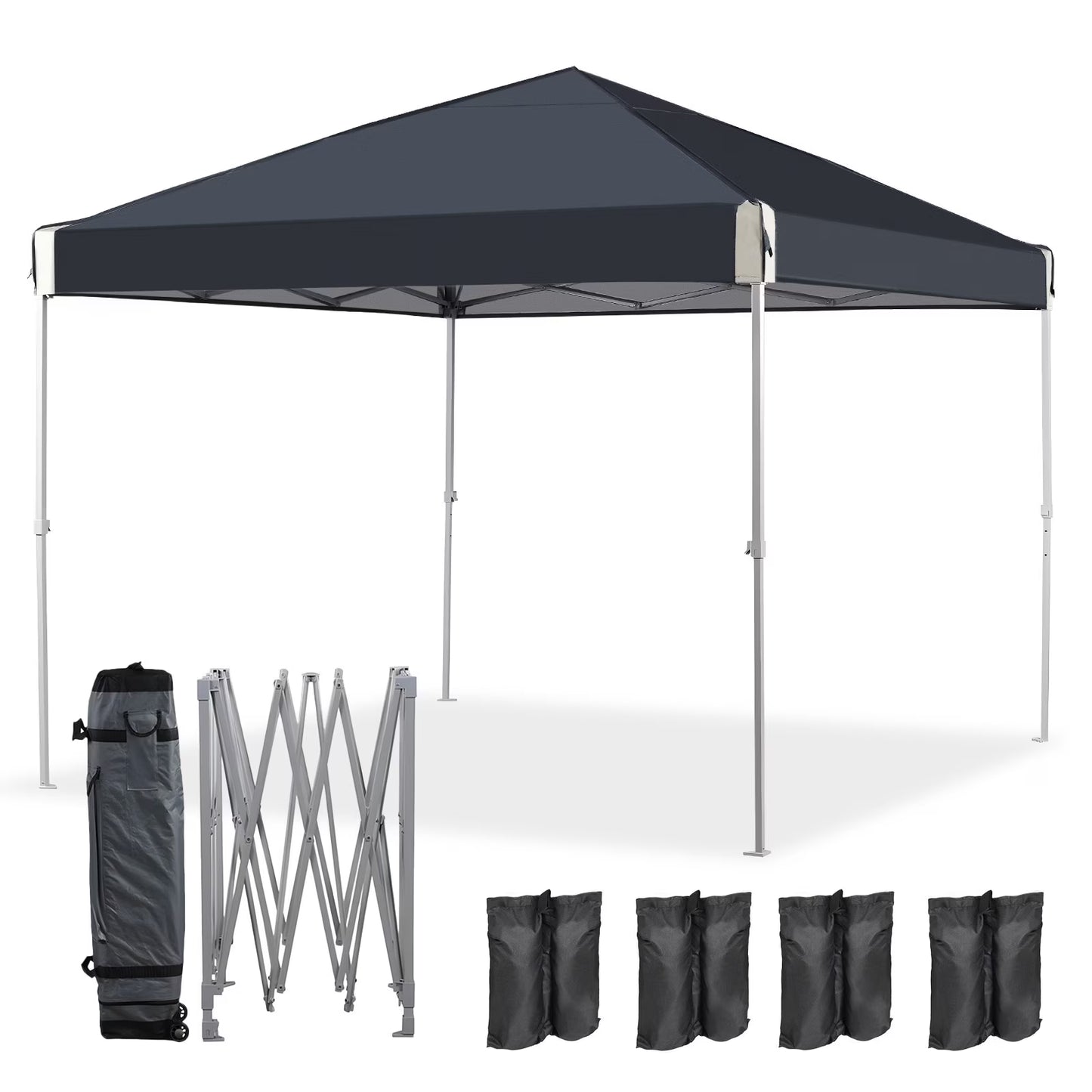 XiHuaZhaoChen Canopy Tent Easy Set-up Outdoor Patio Canopy Adjustable Straight Leg Heights Instant Shelter with Wheeled Bag,Gray,10' x 10'