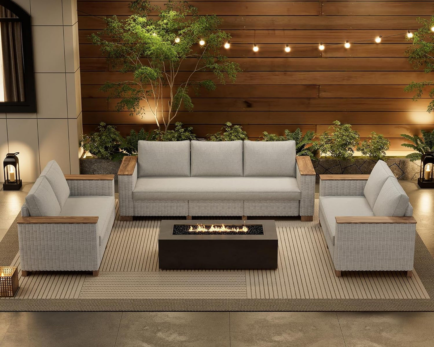 Jocisland Patio Furniture Set, 6 Piece Modular Rattan Outdoor Sectional Set with Washable Cushions, 3-Seat Outdoor Couch, 1 Loveseat, 1 Single Chair for Lawn Deck Backyard Garden, Beige