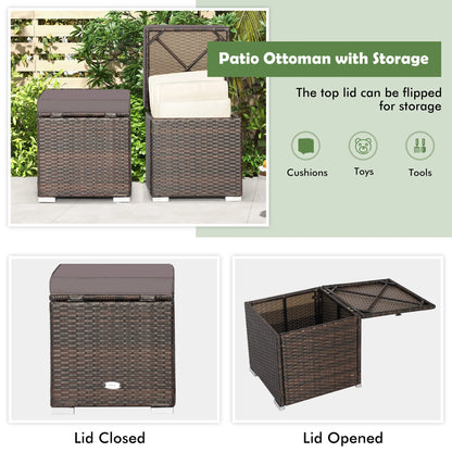 Gymax 2PCS Outdoor Patio Ottomans Hand-Woven PE Wicker Footstools w/Removable Cushions Grey