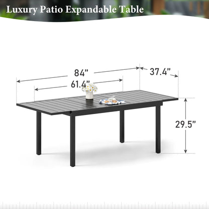Summit Living 9-Piece Outdoor Dining Set with 8 Cushioned Patio Rattan Chairs and Large Extendable Table, Black and Beige