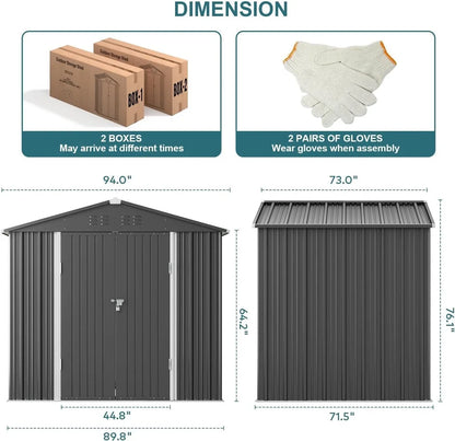 8x6 ft Outdoor Storage Shed on Sale, Sheds & Outdoor Storage with Lockable Doors, Metal Garden Shed by Durable Galvanized Steel for Patio, Lawn - Dark Gray