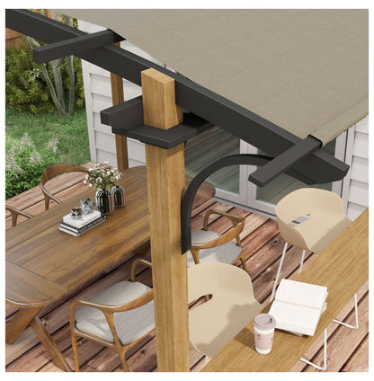 Outdoor Pergola with Bar, 12x10 ft Aluminum Metal Patio Canopy, Sun Shade for Backyard, Garden, Deck, Beige