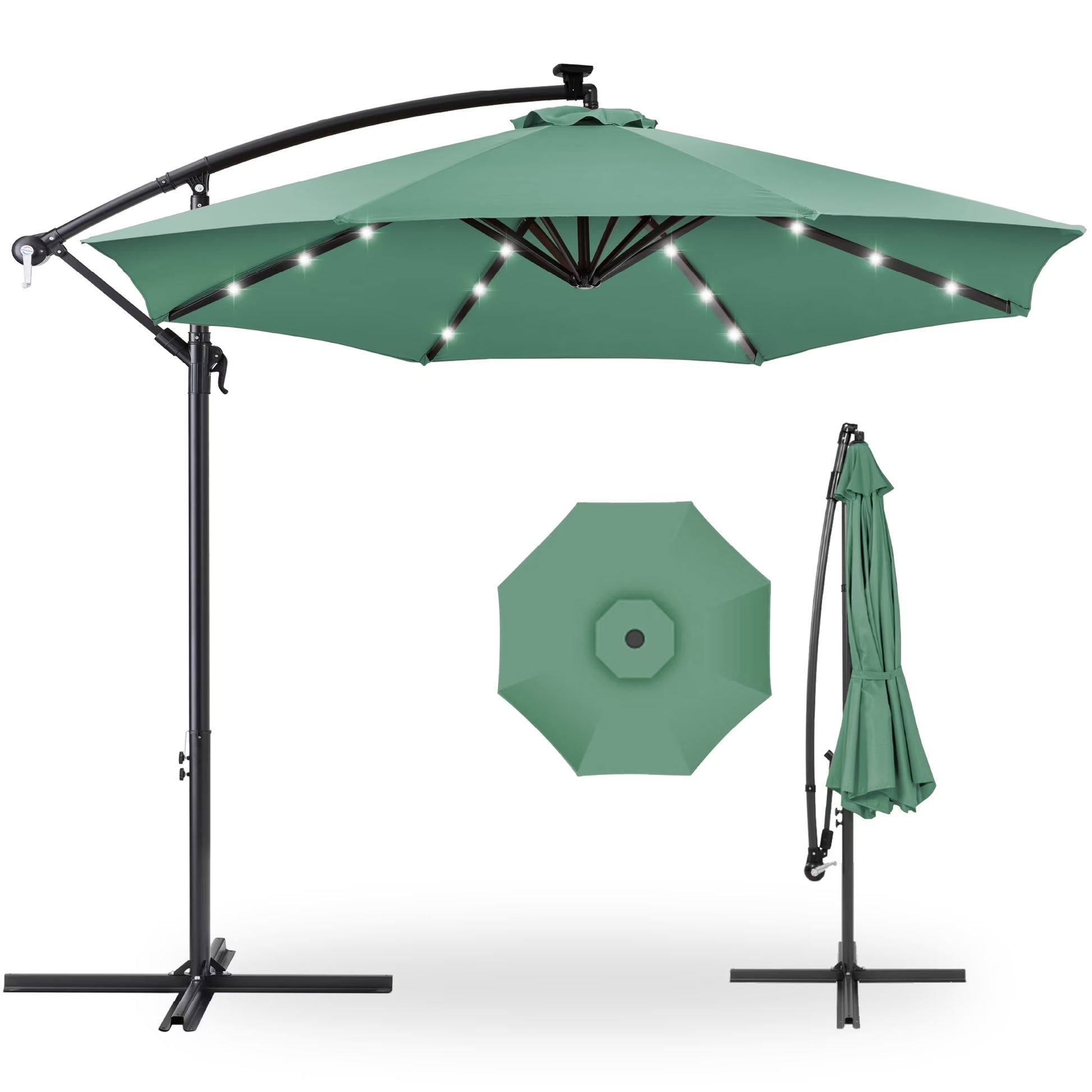 Best Choice Products 10ft Solar LED Offset Hanging Outdoor Market Patio Umbrella w/Adjustable Tilt - Navy Blue