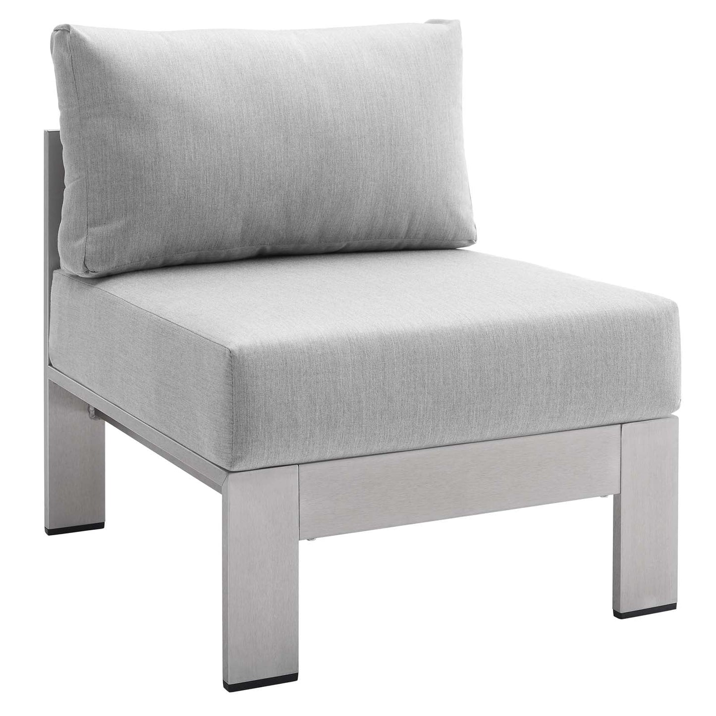 Modway Shore Sunbrella Fabric Outdoor Patio Aluminum 7 Piece Sectional Sofa Set in Silver Gray