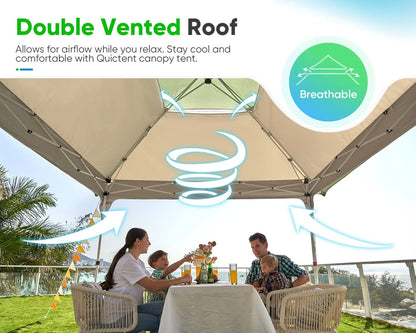 Quictent Pop up Canopy 12 x 12, One Person Set up Portable Instant Folding Shelter, Outdoor Canopy Tent with Extra Shade for Backyard, Patio, Party - Tan/Brown