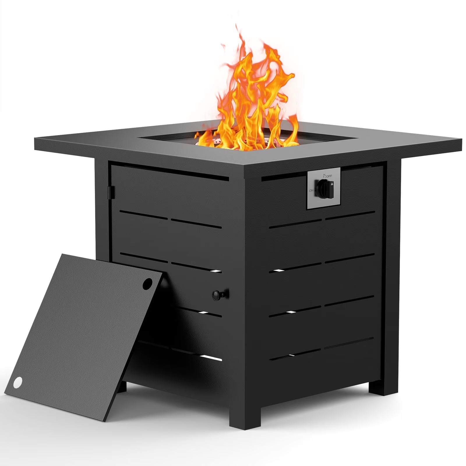 AMONSEE Propane Fire Pit for Outside, 28" GAS Firepit Table with Lid and Lava Rock for Patio Garden Party