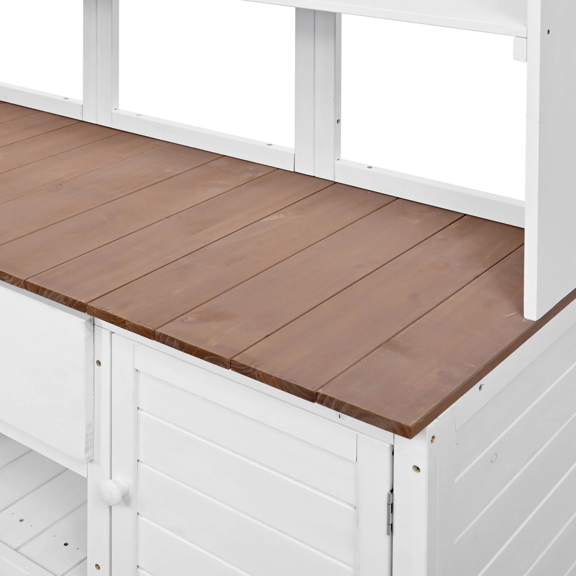 Garden Potting Bench Table with Hutch, Patio Storage Workstation with Adjustable Shelves, 1 Drawer, 2 Cabinets and 3 Side Hooks for Mudroom, Doorway, White