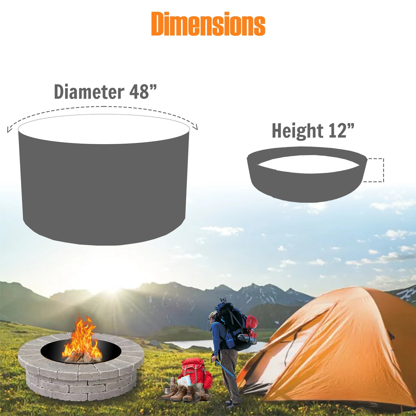 SIMOND STORE Portable Fire Pit Ring Liner, 48 Inch Diameter 12 Inch Height 2 mm Thick Heavy Duty Steel Round Fire Pit Insert for Outdoor Garden Patio Camping Bonfire