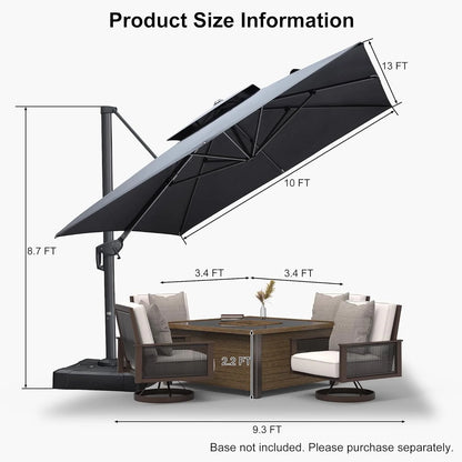 PURPLE LEAF Outdoor Cantilever Umbrella 10' X 13' Rectangle Umbrella Large Patio Umbrella Windproof Heavy Duty Hanging Offset Umbrella for Garden Outdoor Pool, Dark Grey