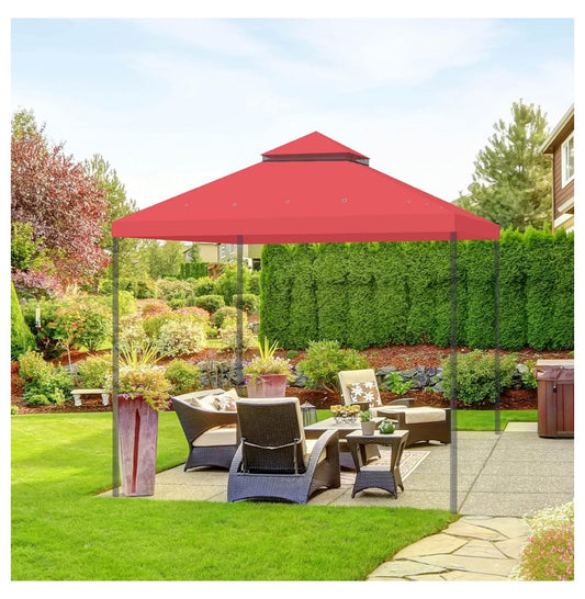 10x10 Ft 2-Tier Canopy Top Replacement for Petpvilit Gazebo Outdoor Yard Garden Patio Cover Red